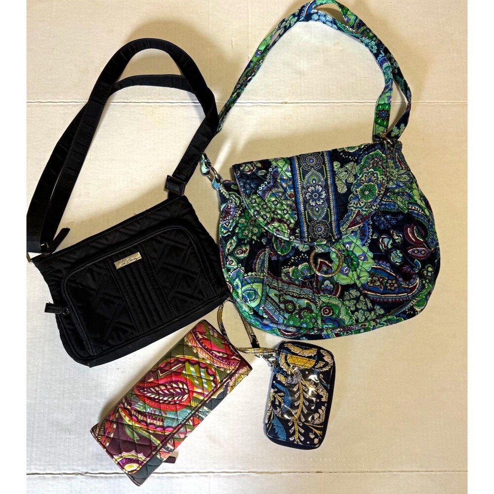 Vera Bradley 4pc Lot Blue Rhapsody Saddle Up, Ellie Blue, Wallet, Crossbody